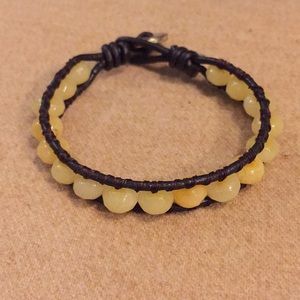 Fossil brand yellow stone beads leather cord